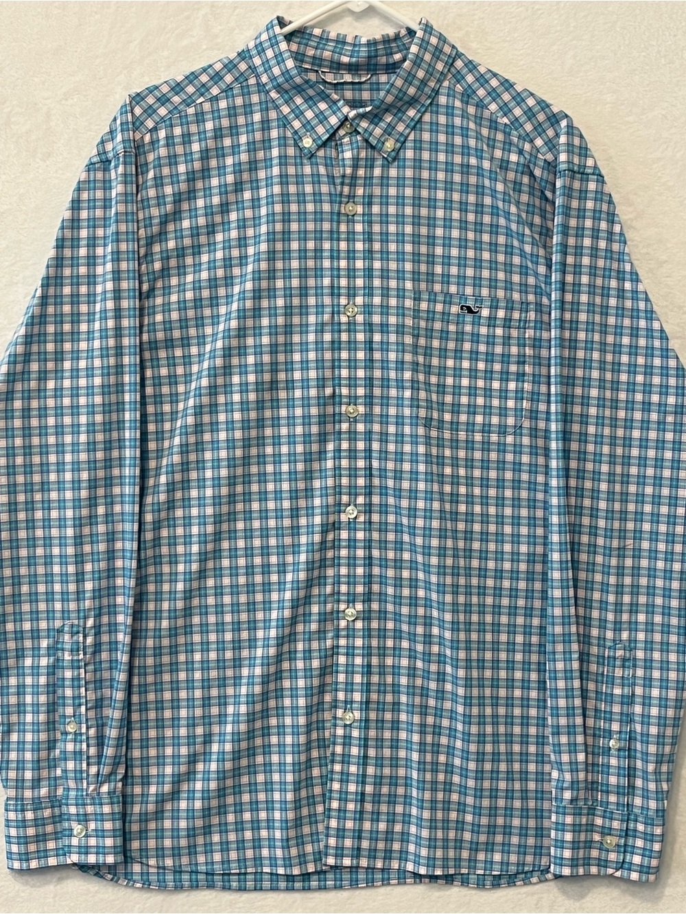 Vineyard Vines Shirt Men XL Blue Plaid On The Go Performance Logo Pocket Button